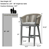 PURPLE LEAF Counter Stools Bar Stools Rattan Bar Stools Wicker Bar Chairs Woven Aluminum Barstools with Back and Cushions