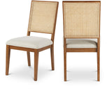 Butterfly Cream Linen Dining Chairs - Set of 2 with Mid-Century Style & Natural Cane Backrest