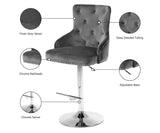 Claude Contemporary Adjustable Stool with Plush Velvet, Chrome Trim, and Deep Tufted Design for Comfort