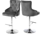 Claude Contemporary Adjustable Stool with Plush Velvet, Chrome Trim, and Deep Tufted Design for Comfort