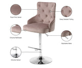 Claude Contemporary Adjustable Stool with Plush Velvet, Chrome Trim, and Deep Tufted Design for Comfort