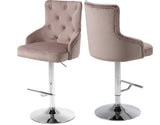 Claude Contemporary Adjustable Stool with Plush Velvet, Chrome Trim, and Deep Tufted Design for Comfort