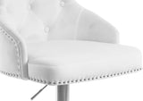 Claude Contemporary Adjustable Stool with Plush Velvet, Chrome Trim, and Deep Tufted Design for Comfort