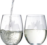 Set of 2 French Bulldog Dog Stemless Wine Glasses