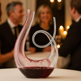 Art Series Swirl Wine Decanter – Hand Blown, Lead-Free Glass with Wide Base for Aeration – Elegant U-Shaped Design with Spill-Reducing Spout – Holds 33.8 oz – Modern Display for Red Wine Lovers