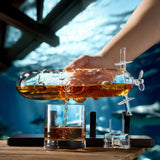 Submarine Whiskey & Wine Decanter Set - Wood Base 25oz