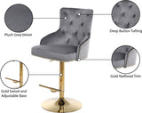 Claude Contemporary Adjustable Stool with Plush Velvet, Chrome Trim, and Deep Tufted Design for Comfort