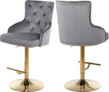 Claude Contemporary Adjustable Stool with Plush Velvet, Chrome Trim, and Deep Tufted Design for Comfort
