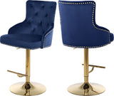 Claude Contemporary Adjustable Stool with Plush Velvet, Chrome Trim, and Deep Tufted Design for Comfort