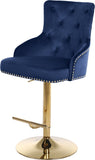 Claude Contemporary Adjustable Stool with Plush Velvet, Chrome Trim, and Deep Tufted Design for Comfort