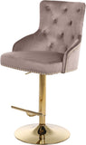 Claude Contemporary Adjustable Stool with Plush Velvet, Chrome Trim, and Deep Tufted Design for Comfort