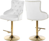 Claude Contemporary Adjustable Stool with Plush Velvet, Chrome Trim, and Deep Tufted Design for Comfort