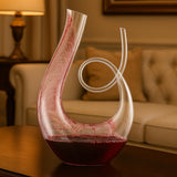 Art Series Swirl Wine Decanter – Hand Blown, Lead-Free Glass with Wide Base for Aeration – Elegant U-Shaped Design with Spill-Reducing Spout – Holds 33.8 oz – Modern Display for Red Wine Lovers