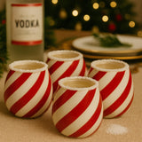 Red Swirl Christmas Ceramic Stemless Shot Glasses | Set of 4 | 6oz