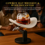 The Wine Savant Cowboy Hat Decanter, Western Style Rustic Design Glass Liquor Container Barware Display - 800ml Clear