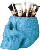 Skull Makeup Brush Holder, Pen Holder, Vanity, Desk (Blue)
