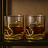Snake Serpent Whiskey Glasses - 2 Glass Set Gold Design