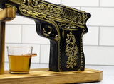 (UAE ONLY) Glass Hand Painted Pistol Whiskey Gun Decanter & Pistol Shot Glasses Set, With 2 Bullet Shot Glasses