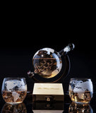 Whiskey Decanter Globe Set with 2 Etched Whiskey Glasses - 850ml