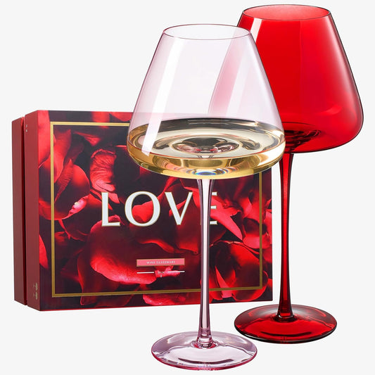 Valentine's Colored Red & Pink Crystal Wine Glasses | 2 Set