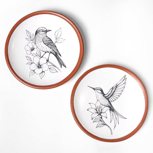 Hummingbird Terracotta Wall Plates Set of 2 8 Inch Decor (8 Units)