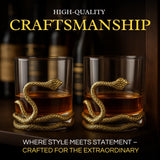 Snake Serpent Whiskey Glasses - 2 Glass Set Gold Design