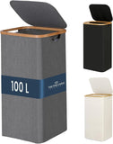 Fine Living 85L Slim Foldable Laundry Hamper with Lid, gray