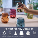 Khen Unbreakable Aerating Stemless Wine Glasses - Set of 4-13 oz Pastel Glass