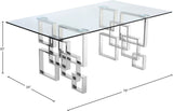 Alexis Modern Chrome Dining Table with Geometric Base & Clear Glass Top for Elegant Spaces