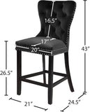 Nikki Luxurious Black Velvet Counter Stool Set of 2 - Tufted Design with Chrome Nailheads & Sturdy Legs