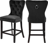 Nikki Luxurious Black Velvet Counter Stool Set of 2 - Tufted Design with Chrome Nailheads & Sturdy Legs