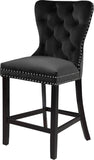 Nikki Luxurious Black Velvet Counter Stool Set of 2 - Tufted Design with Chrome Nailheads & Sturdy Legs