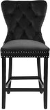 Nikki Luxurious Black Velvet Counter Stool Set of 2 - Tufted Design with Chrome Nailheads & Sturdy Legs