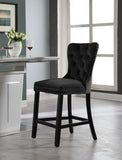Nikki Luxurious Black Velvet Counter Stool Set of 2 - Tufted Design with Chrome Nailheads & Sturdy Legs