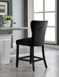 Nikki Luxurious Black Velvet Counter Stool Set of 2 - Tufted Design with Chrome Nailheads & Sturdy Legs
