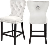Nikki Luxurious Black Velvet Counter Stool Set of 2 - Tufted Design with Chrome Nailheads & Sturdy Legs