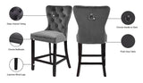 Nikki Luxurious Black Velvet Counter Stool Set of 2 - Tufted Design with Chrome Nailheads & Sturdy Legs