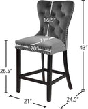 Nikki Luxurious Black Velvet Counter Stool Set of 2 - Tufted Design with Chrome Nailheads & Sturdy Legs