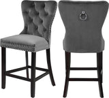Nikki Luxurious Black Velvet Counter Stool Set of 2 - Tufted Design with Chrome Nailheads & Sturdy Legs