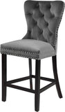 Nikki Luxurious Black Velvet Counter Stool Set of 2 - Tufted Design with Chrome Nailheads & Sturdy Legs
