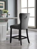 Nikki Luxurious Black Velvet Counter Stool Set of 2 - Tufted Design with Chrome Nailheads & Sturdy Legs