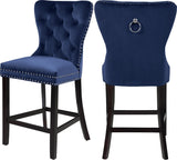 Nikki Luxurious Black Velvet Counter Stool Set of 2 - Tufted Design with Chrome Nailheads & Sturdy Legs