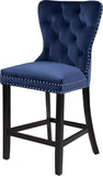 Nikki Luxurious Black Velvet Counter Stool Set of 2 - Tufted Design with Chrome Nailheads & Sturdy Legs