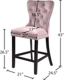 Nikki Luxurious Black Velvet Counter Stool Set of 2 - Tufted Design with Chrome Nailheads & Sturdy Legs