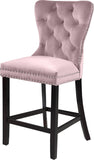 Nikki Luxurious Black Velvet Counter Stool Set of 2 - Tufted Design with Chrome Nailheads & Sturdy Legs