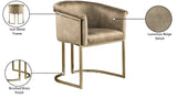 Tierra Luxurious Velvet Dining Chair with Brushed Brass Finish and Contemporary Iron Frame Design