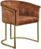 Tierra Luxurious Velvet Dining Chair with Brushed Brass Finish and Contemporary Iron Frame Design