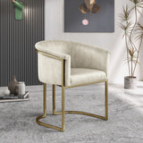 Tierra Luxurious Velvet Dining Chair with Brushed Brass Finish and Contemporary Iron Frame Design