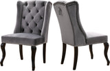 Suri Velvet Dining Chairs - Elegant High Back Design with Chrome Nailheads and Timeless Wood Legs
