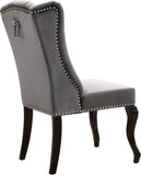 Suri Velvet Dining Chairs - Elegant High Back Design with Chrome Nailheads and Timeless Wood Legs